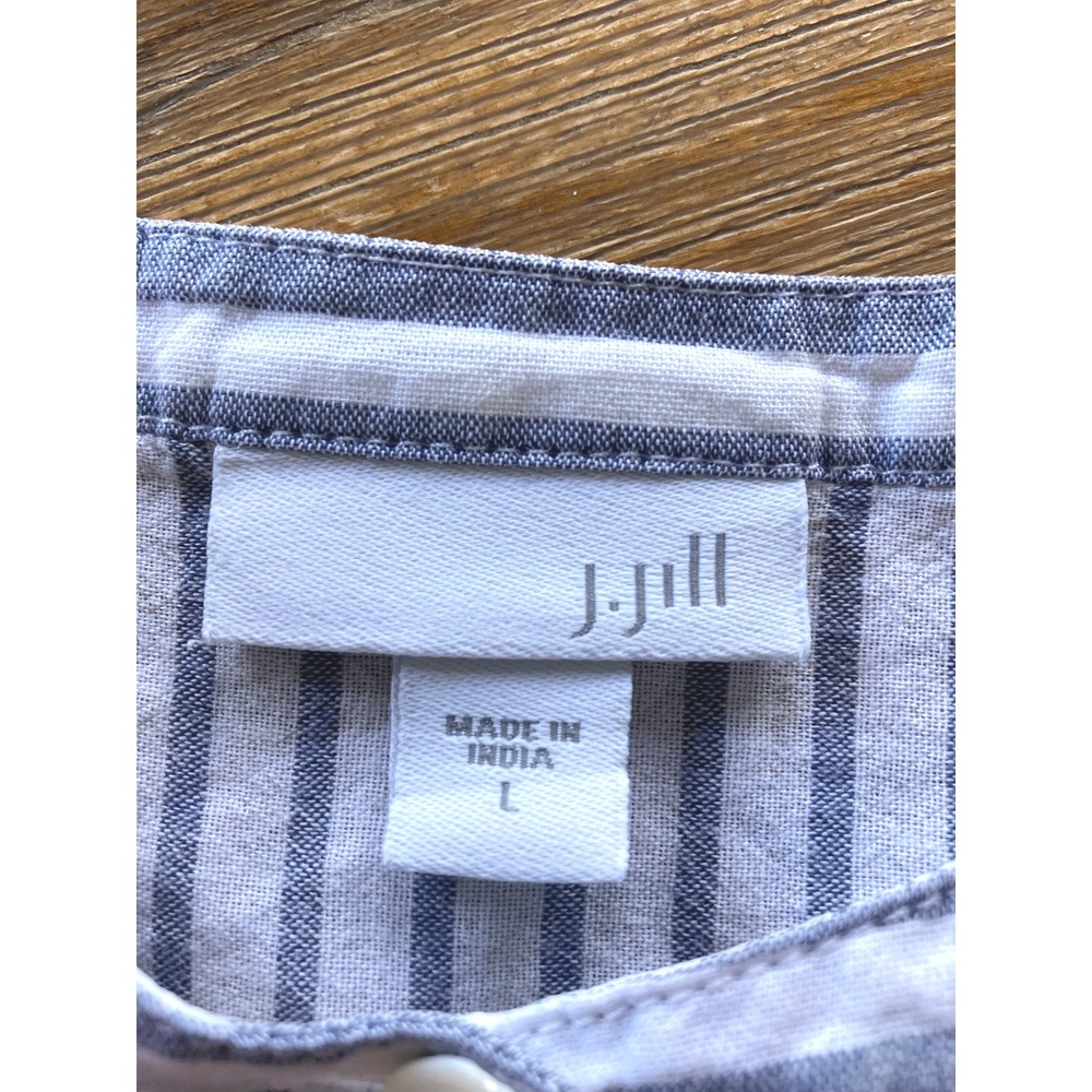 J. Jill Cotton Collarless Mixed Stripe Tunic Roll‎ Tab Sleeves Blue White Large - Picture 5 of 5